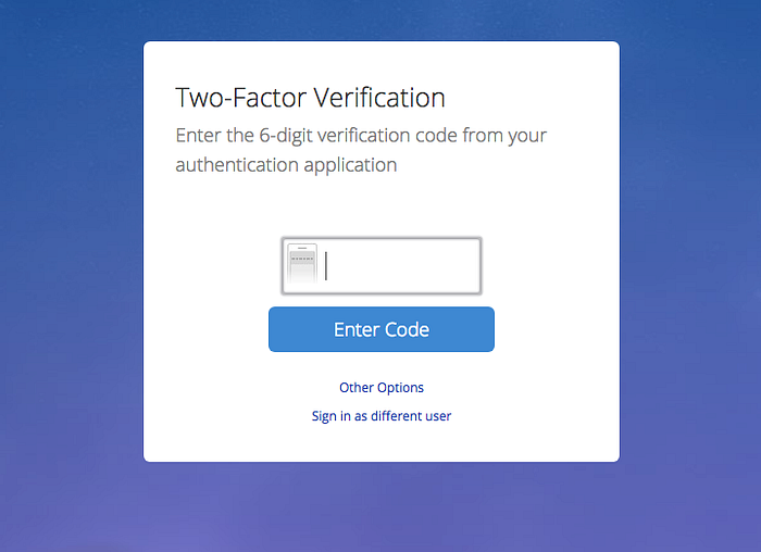 1Password 2FA token screen